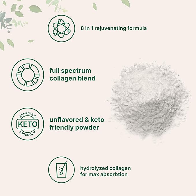 Multi Collagen Peptides Powder, 16 onzas – Péptidos de proteína hidrolizados | Tipo I, II, III, V, X con ácido hialurónico, biotina y vitamina C – Sin sabor – Apto para Keto y Paleo