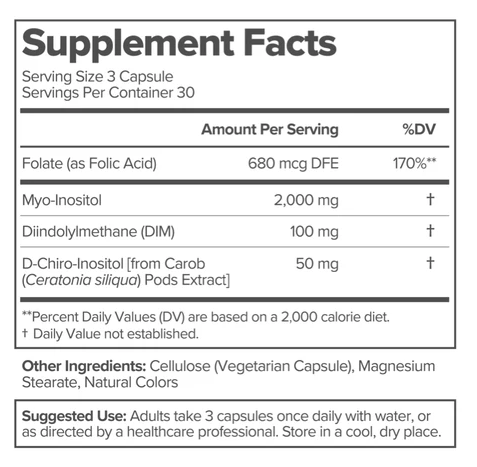 O Positiv FLO Apoyo a la salud ovárica, equilibrio hormonal para mujeres, suplemento con DIM, Myo y D-Chiro inositol, ácido fólico, apoya la ovulación saludable, regularidad del ciclo, 90 cápsulas ( 1 Frasco )