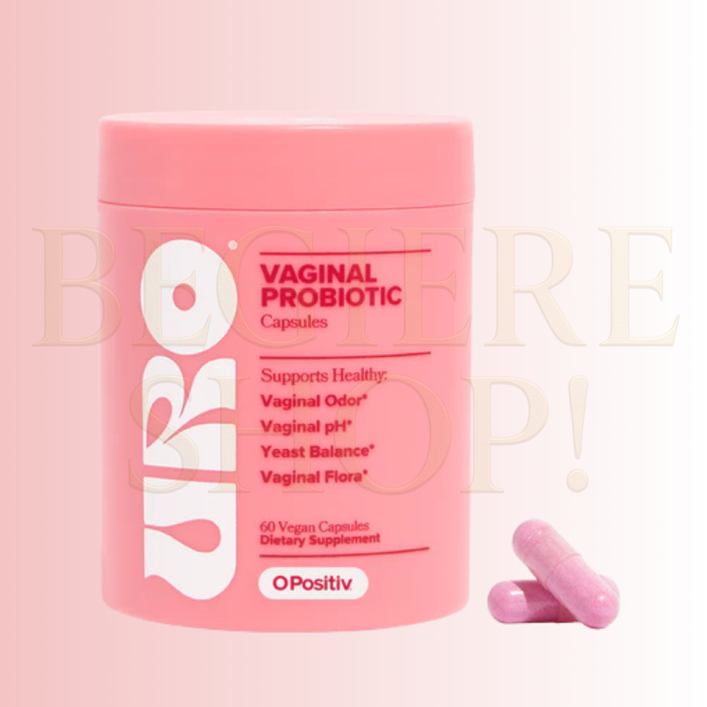 URO Vaginal Probiotics para la salud vaginal de las mujeres, equilibrio del pH, mezcla de prebióticos y probióticos Lactobacillus, promueve el olor y flora vaginal saludable, 60 cápsulas  (1 Frasco)