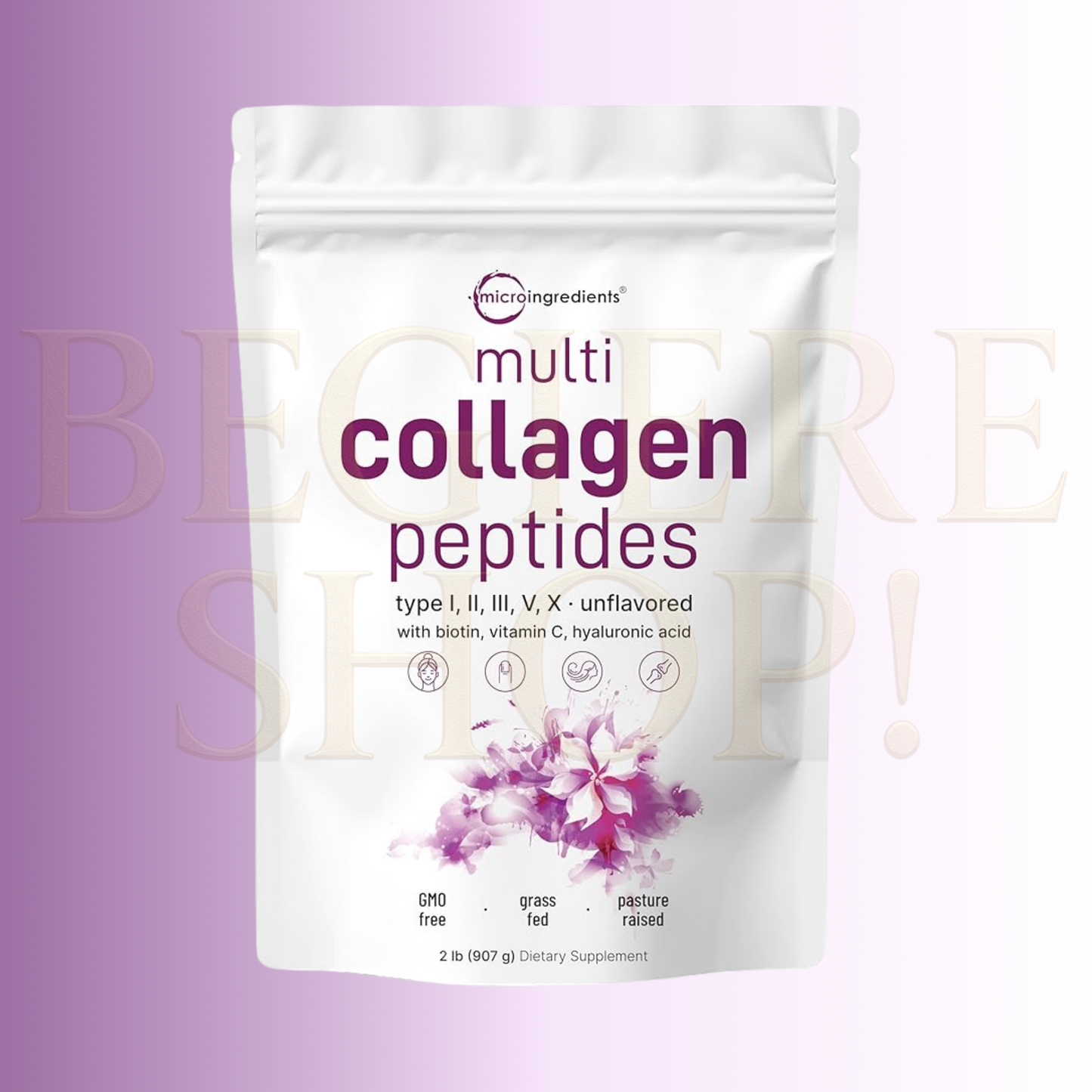 Multi Collagen Peptides Powder, 16 onzas – Péptidos de proteína hidrolizados | Tipo I, II, III, V, X con ácido hialurónico, biotina y vitamina C – Sin sabor – Apto para Keto y Paleo