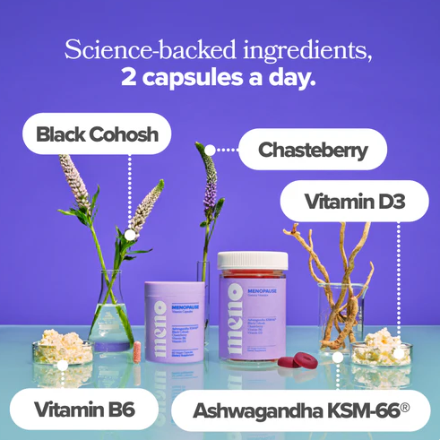 O Positiv MENO Vitaminas para la menopausia – Suplemento de menopausia sin hormonas para mujeres – Cohosh negro y Ashwagandha KSM-66 – Ayuda a aliviar los sofocos, sudores nocturnos, cambios de humor, 60 cápsulas  (1 Frasco)